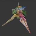 Futuristic Orange And White Mechanical Weapon With Three Legged Base Cannon And Antenna
