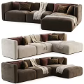 Modern Sectional Sofa With Beige Brown Tones Decorative Pillows And Knit Throws 3d model