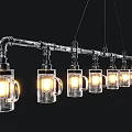 Industrial Style Chandelier With Metal Pipe Structure And Transparent Glass Mug Lampshades