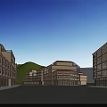 Bustling Commercial Street With Modern Multi story Buildings Pedestrians Greenery Vehicles And Shops
