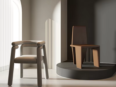 Modern Minimalist Leisure Chairs Light Gray Upholstered And Brown Wooden Frame Interior Display With Lighting 3d model