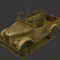 Vintage Rusty Old Jeep With Open Top And Worn Tires On Grass