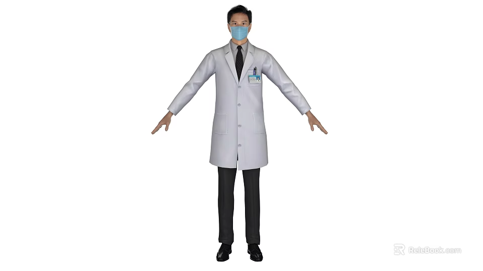 Professional Male Doctor in White Lab Coat With Face Mask and Name Tag 3d model 