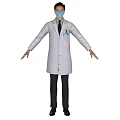 Professional Male Doctor in White Lab Coat With Face Mask and Name Tag
