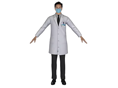 Professional Male Doctor in White Lab Coat With Face Mask and Name Tag 3d model
