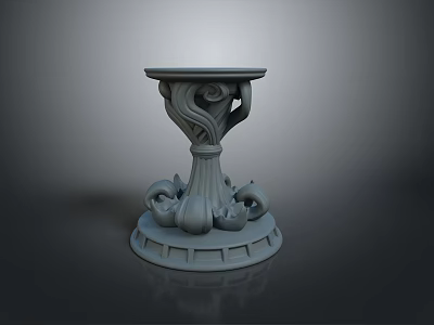 Gray Decorative Base 3D Model With Intricate Scroll And Floral Carvings On Dark Background 3d model
