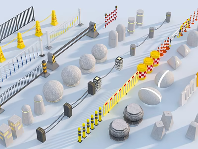 Essential Road Facilities Including Traffic Cones Barriers Bollards Guardrails And Reflective Posts 3d model