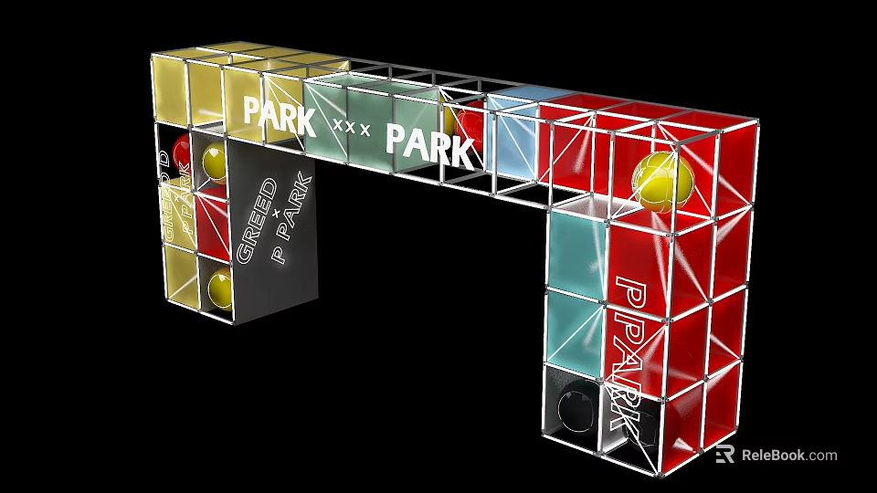 Colorful Park Activity Gate Arch With Cube Structure And Ball Decorations 3d model