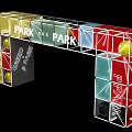 Colorful Park Activity Gate Arch With Cube Structure And Ball Decorations 3d model