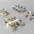 Modern Office Desks With Computer Monitors Ergonomic Chairs And Various Layouts 3d model