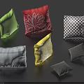 Colorful Decorative Throw Pillows with Floral Tree Polka Dot Plaid and Solid Color Patterns 3d model