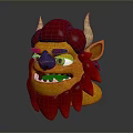 Cartoon Game Movie Character With Red Hair Yellow Face Blue Nose Green Eyes White Horns