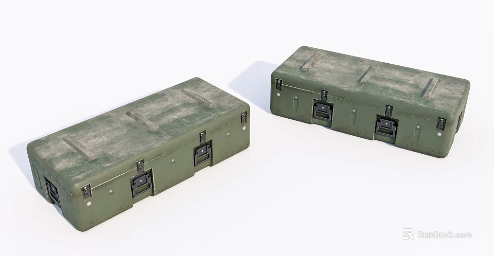 Two Green Heavy Duty Storage Boxes With Metal Latches And Durable Surface 3d model 