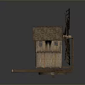 Detailed Wooden Windmill Model With Classic Roof And Rotating Blades Structure