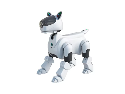 White Robotic Dog Featuring Black Ears Colorful Lights And Mechanical Body Design 3d model