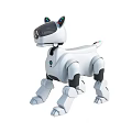 White Robotic Dog Featuring Black Ears Colorful Lights And Mechanical Body Design