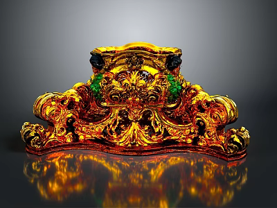 Ornate Golden Decorative Household Item With Intricate Carvings And Green Accents 3d model