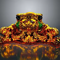 Ornate Golden Decorative Household Item With Intricate Carvings And Green Accents