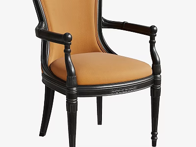 Classic Accent Chair with Orange Upholstery and Black Ornate Frame Details 3d model