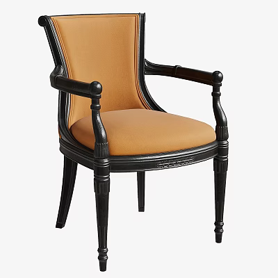 Classic Accent Chair with Orange Upholstery and Black Ornate Frame Details 3d model