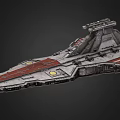 Sci-Fi Starship with Gray and Red Stripes Detailed Structure in Interstellar Space 3d model