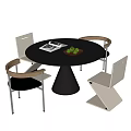Modern Round Table And Chair Set With Black Conical Base Wooden Armrests Book And Fruit