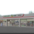 EASY JOY Gas Station With Convenience Store Modern Building Glass Windows Green Trees Parking Area