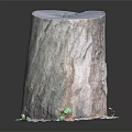 Natural Wooden Stump Decor with Stone Textured Base and Green Moss Details