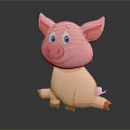 Adorable Pink Cartoon Pig Toy Sitting With Blue Eyes And Happy Smile