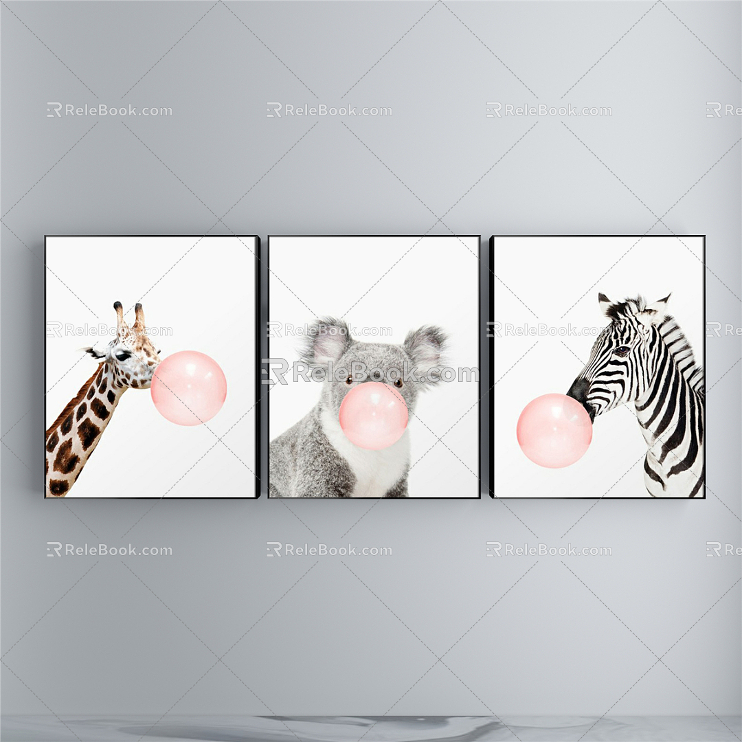 Nordic Animal Painting Black and White Living Room Animal Combination Decorative Painting 3d model