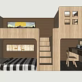 Wooden Bunk Bed Design With Lower Bed Staircase Desk And Decorative Wall