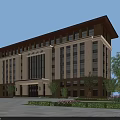 Modern Office Building Exterior With Stone Facade Large Windows And Landscaped Garden Area
