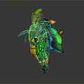 Colorful Mythical Creature Character With Blue Green Body Yellow Green Scales And Plant Head