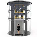 Public Facility Modern Cylindrical Glass Elevator With Transparent Design And Passenger Inside 3d model
