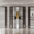 Double Doors Interior Design With Perforated Glass Panels And Metal Frames 3d model