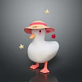 White Duck Wearing Striped Pink Hat With Yellow Stars Around And Red Star On Back