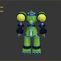 Green Electronic Robot Appliance With Round Yellow Features And Badge Design