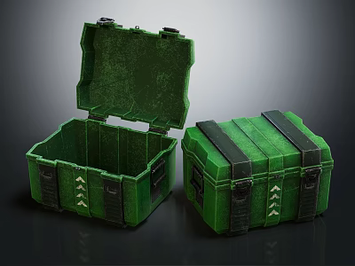 Green Hard Storage Cases One Open and One Closed With Black Straps and Durable Design 3d model