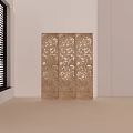 Ornate Carved Wooden Decorative Screen With Intricate Vine Leaf Patterns And Three Panel Design