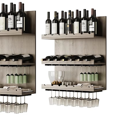 Elegant Wooden Wine Cabinet With Multiple Shelves For Wine Bottles And Hanging Glasses 3d model