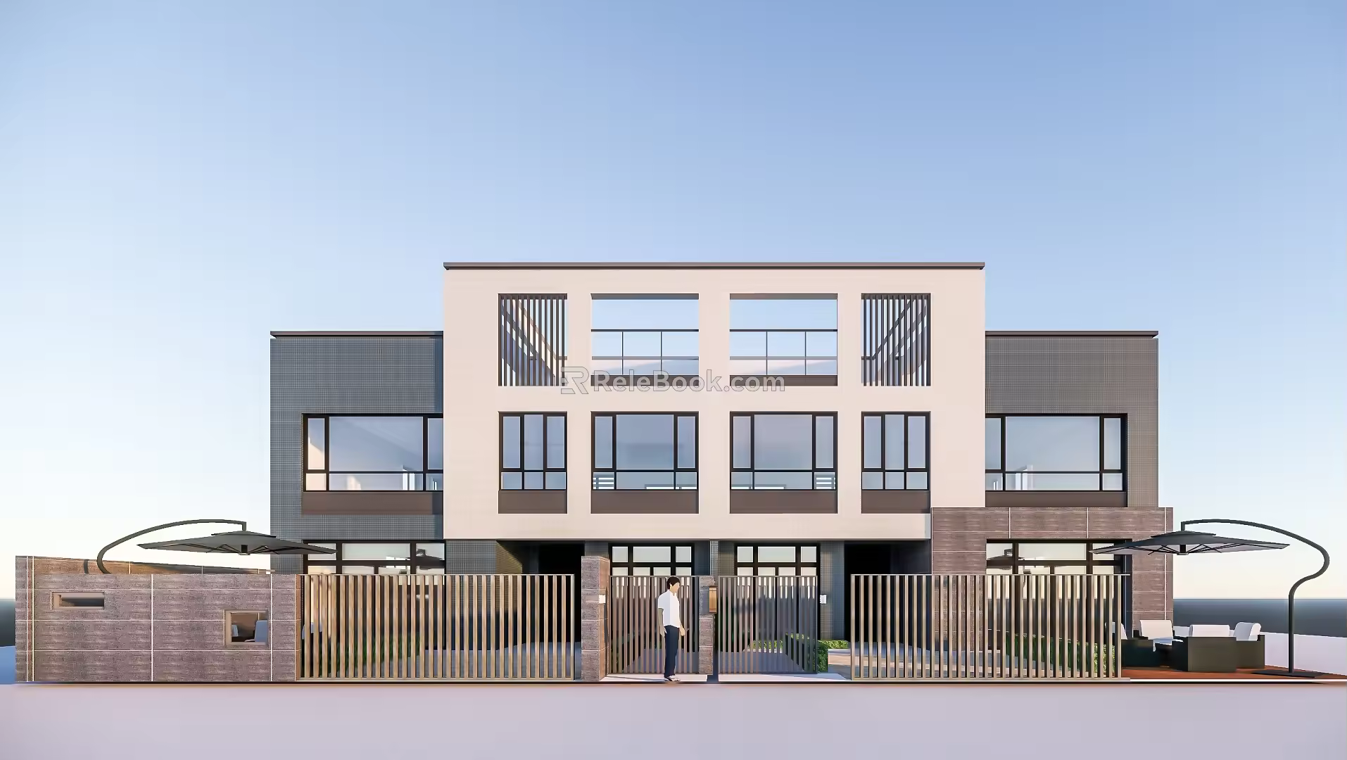 Modern Office Building Simple Three-storey Small Office Building 3d model