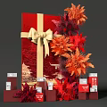 Festive Photo Check In Spot With Red Gift Box Golden Bow And Feather Decorations