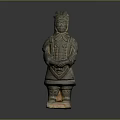 Intricate Ancient Warrior Sculpture Carving With Traditional Armor And Standing Pose