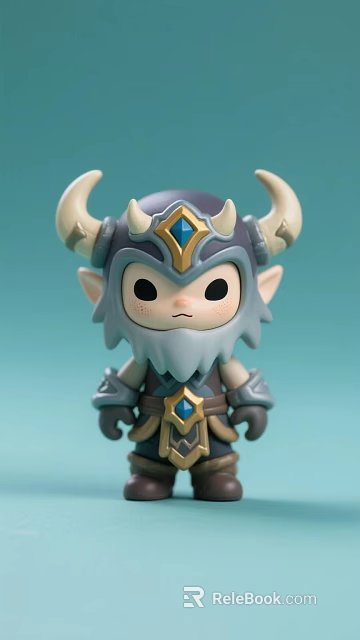 Fantasy Themed Doll With Horns Helmet Blue Gem And Gray Beard Design 3d model 