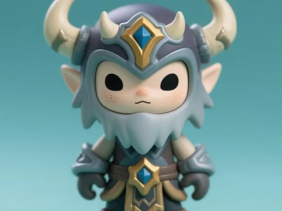 Fantasy Themed Doll With Horns Helmet Blue Gem And Gray Beard Design 3d model