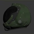 Green Military Weapon Helmet With Black Visor And Tactical Design Features
