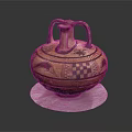 Ancient Amphora With Double Handles And Red Black Geometric Patterns On White Circular Base 3d model