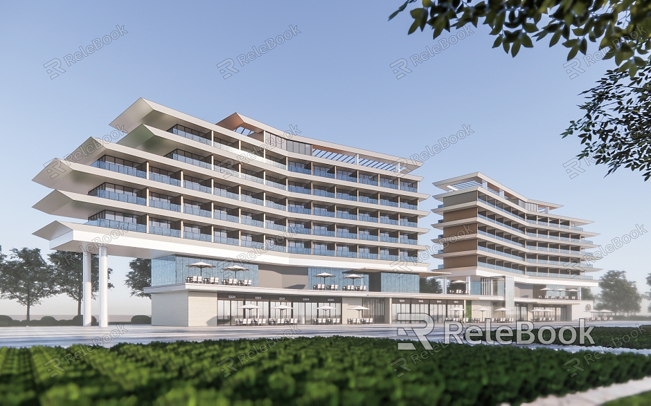 Modern Hotel Building Simple Multi-storey Hotel Apartment Building model