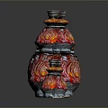Carved Glass Vases in Red and Orange Patterns with Various Sizes on Black Background