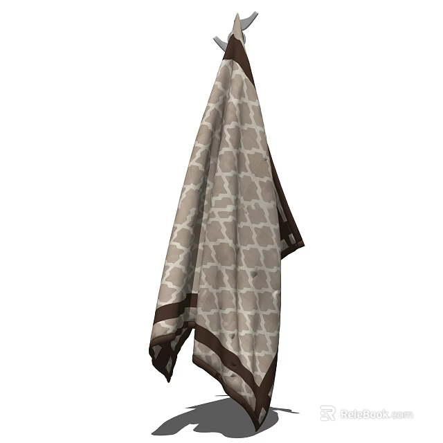 Beige Towel Featuring Brown Geometric Pattern And Decorative Border Hanging 3d model 